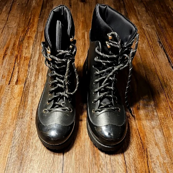 Womens Jeffrey Campbell Black Lace-Up Rain Boots Sz 9 - Picture 1 of 7